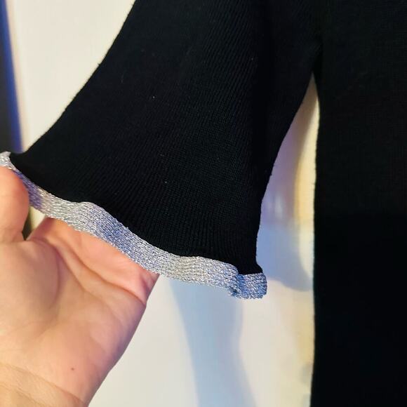 SEE BY CHLOÉ Black Wool Metallic Trim Half Sleeves Knit Midi Dress Size Large - Picture 8 of 15